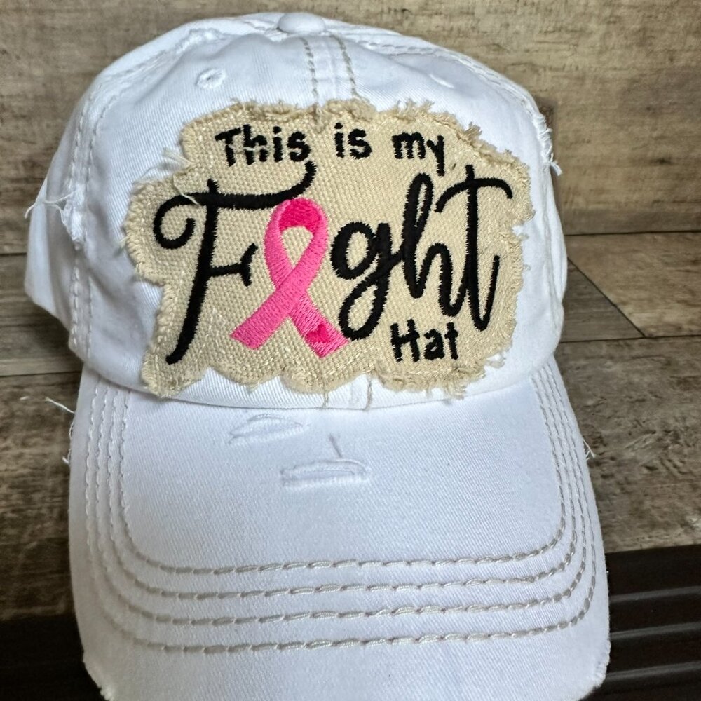 NWT KBETHOS Distressed This Is My Breast Cancer Fight White Baseball Cap